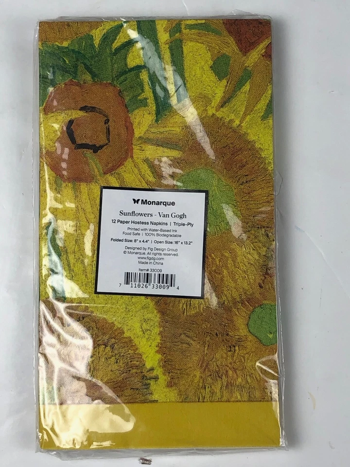 Monarque Vincent Van Gogh Sunflower 12 Paper Disposable Hostess Napkins New - Image 2 of 2