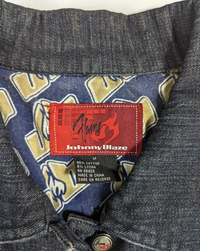 Johnny Blaze Flames Long Fitted Dark Blue Denim Jacket Wu-Tang Women's Medium - Picture 5 of 8