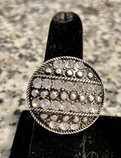 Black  Silver Crystal Simulated Fashion Stretch Ring