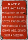Vintage Ratex "Rat's Only Poison" Indian Porcelain Sign