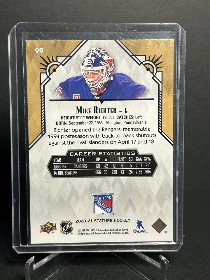 2020-21 Upper Deck Stature - #99 Mike Richter /85 New York Rangers 💥💥💥 - Image 2 of 2