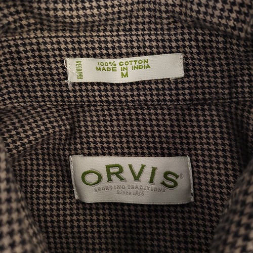 Orvis Shirt Mens Medium Brown Houndstooth Flannel Flap Pocket Hunting Outdoor - Picture 8 of 16