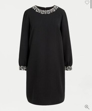 Jcrew Womens 4 Jewel-embellished Black long-sleeve shift dress