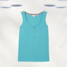 Ex Fat Face Women's Sleeveless Henley Pyjama Vest Top In Blue Aqua Green Defect 