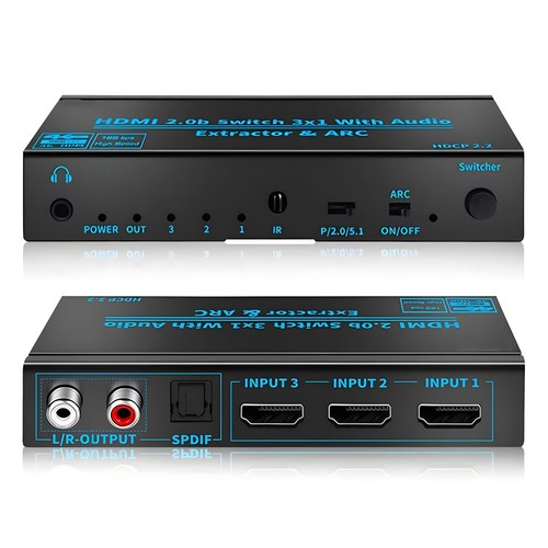 HDMI Switch mit Audio Extractor & ARC 4K 60Hz HDMI2.0b 3 in 1 out Switcher 3D - Bild 13 von 16