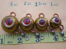 28 PCS. FLUKE EAR BALL JIGS CANDY GOLD/RED EYE & #3 SWIVEL 3,2,1-1/2,1 OZ 7 EACH