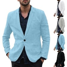 Summer Linen Men Coat Casual Sports Jacket Beach Leisure Wedding Party