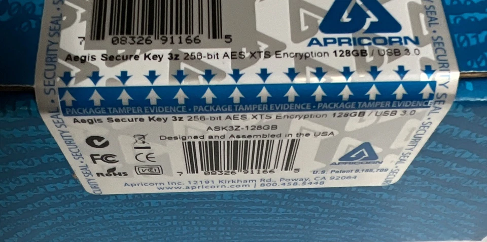 Apricorn ASK3Z-128GB, 128GB  Secure Key 3z USB 3.1 Flash Drive SEALED. - Image 2 of 2