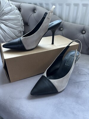 Topshop Women's Two Tone Black And Grey Sling Back Shoes Size