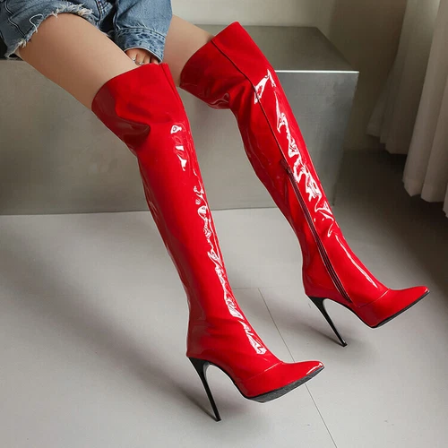 Women Zip Thigh High Over Knee Boots Pointy Toe Stiletto High Heels Party Shoes - Picture 6 of 31