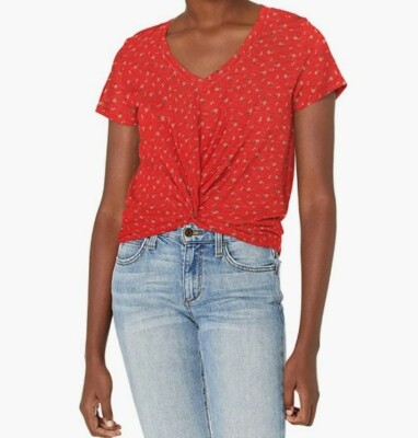 Lucky Brand Women's Short Sleeve V Neck Floral Tee T Shirt Size L