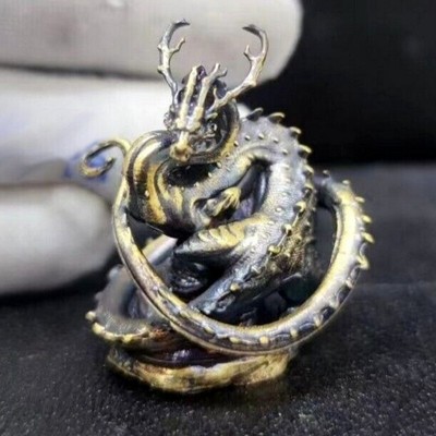 Brass Carved Chinese Dragon Statue Animal Feng Shui Decor