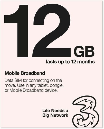 Three 3G 4G 5G SIM Ready-to-go Mobile Broadband Preloaded Data Sim for dongle - Afbeelding 1 van 55