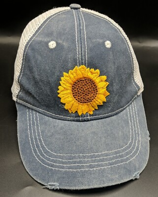 SUNFLOWER hat distressed-style blue white adjustable cap
