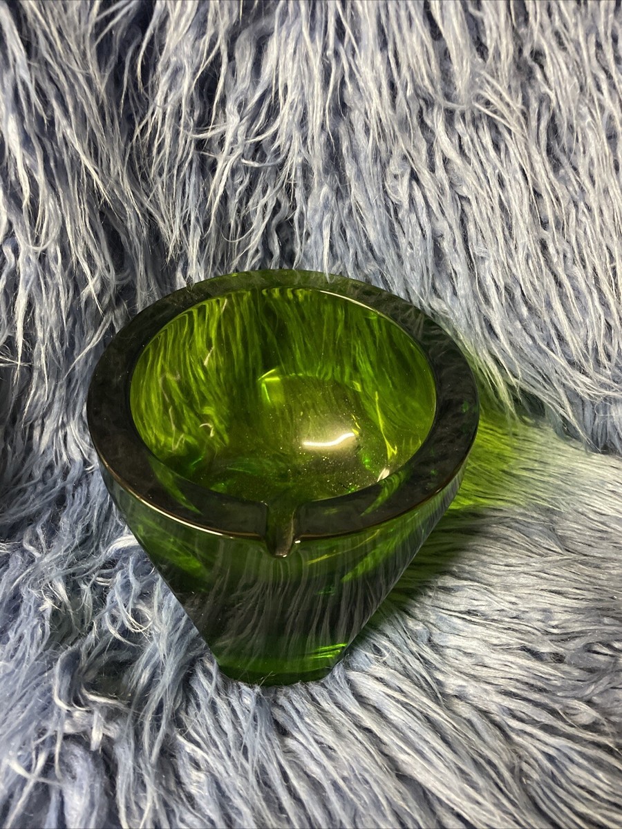 Vintage MCM Viking Glass Avocado Green Curved Orb Diamond Base