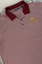 Cutter and Buck Short Sleeve Mens Large Dark Red White Stripe Golden Bears L