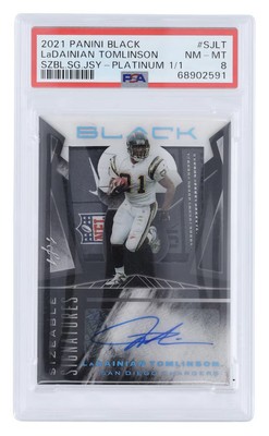 LaDainian Tomlinson Autographed 2021 Panini Black Logo Relic Platinum Card