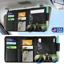 Pu Leather Car Sun Visor Organizer Pouch Bag Multiple Pocket Card Storage Black