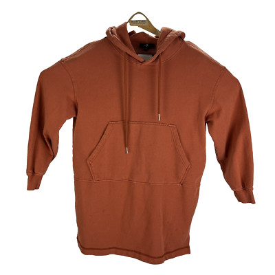 7 For All Mankind Orange Cotton Polyester L/S Hoodie Mens Size Medium M
