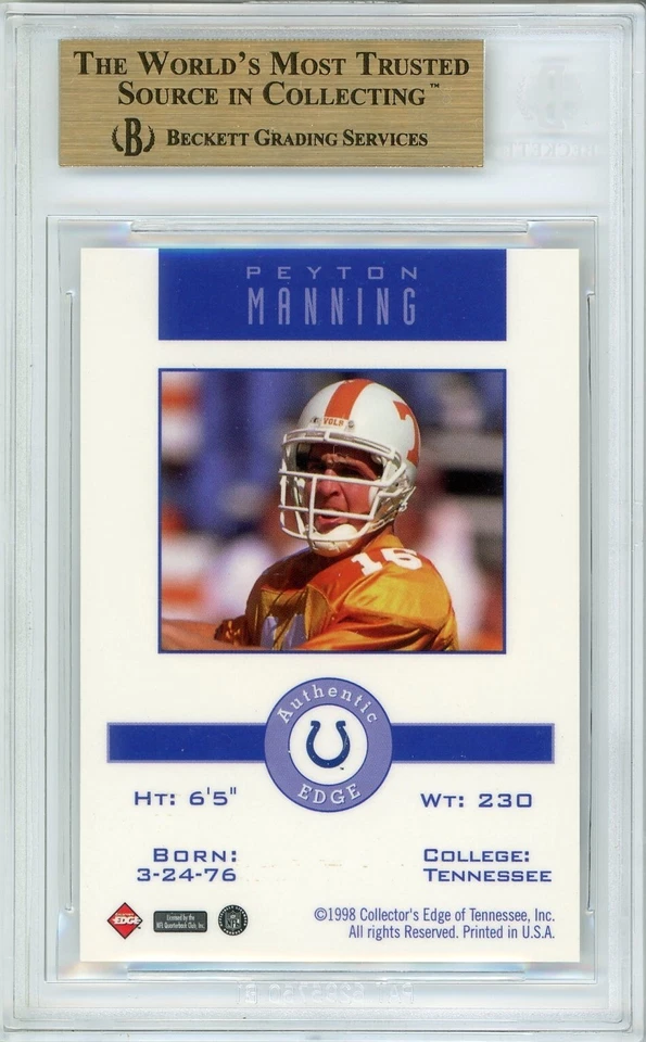 Peyton Manning BGS 9.5: 1998 Collector's Edge Promo (Holding Jersey) Rookie - Image 2 of 3