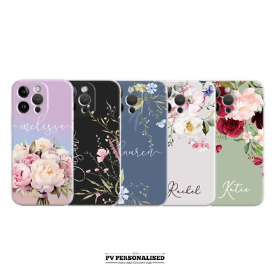 Handyhülle selbst gestalten Name Blumen Silikon Cover für iPhone 11 12 13 14 15 Pro Max