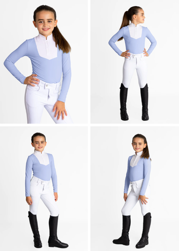 Maximilian Youth Girls Sienna Long Sleeve Horse Equestrian Show Shirt Blue 2XS - Picture 3 of 4