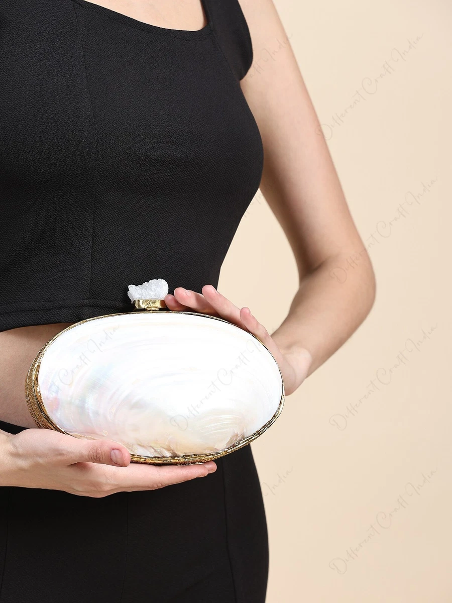 VALEZ BAG Original Sea shell clutch Purse, Natural Clam shell minaudiere Bag