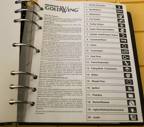 HONDA GL1500 GOLDWING SERVICE MANUAL GL 1500 1993 Free Shipping - Picture 3 of 5