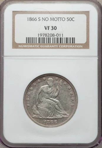 1866-S No Motto Seated Liberty Half Dollar NGC VF-30