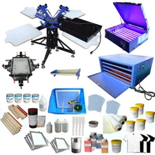TECHTONGDA 3 Color 4 Station Screen Printing Kit Press with Dryer& Exposure Unit