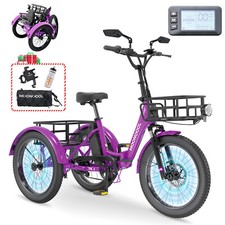 H ZT 20" Fat Tire Folding Electric Tricycle Peak 1000W 48V Ebike Electric Trike