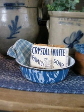 Small Antique Blue Marbled Graniteware Pan