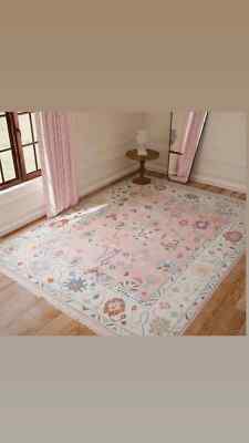 Modern Pink Oushak Turkish Hand Knotted Rug Wool Area Rug 4x6, 5x8, 6x9, 8x10.