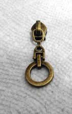 Lot of 2 5C Antique Brass Zipper Sliders YKK w/ Long Dangle Pull for nylon JPG