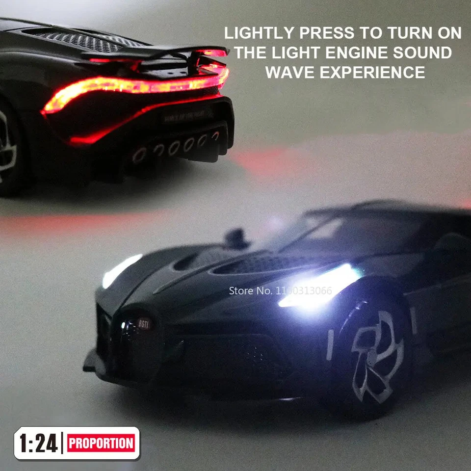 1:24 Bugatti La Voiture Noire Alloy Car Model Toy Diecast Vehicles Sport Sound - Image 3 of 4