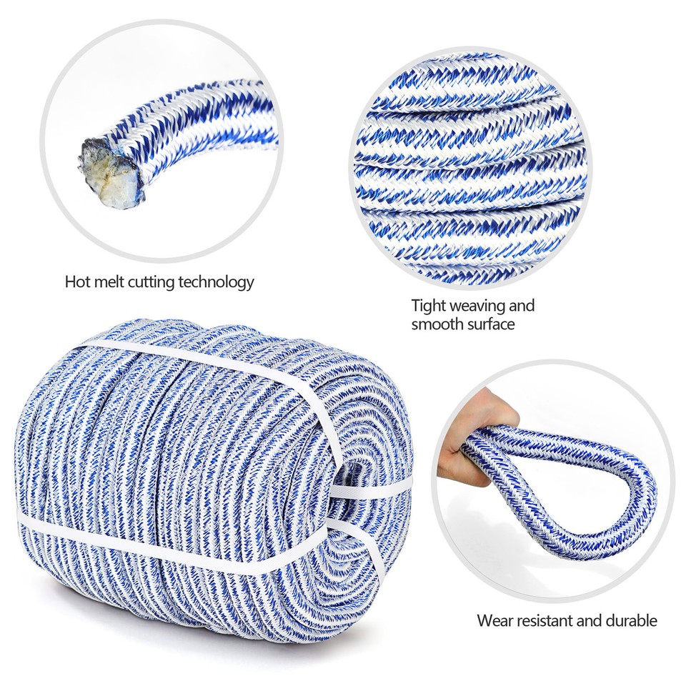 1/2Inch X 150FT Arborist 16 Strand Braided Polyester Rope Tree Rigging Rope Blue White Red Halyard Sailboat Weathered Line Tree Work Camping Swings T