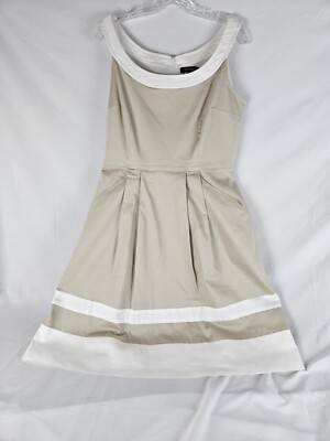 White House Black Market Dress Khaki / White Dress Sz 14 Cotton with Strech  | eBay