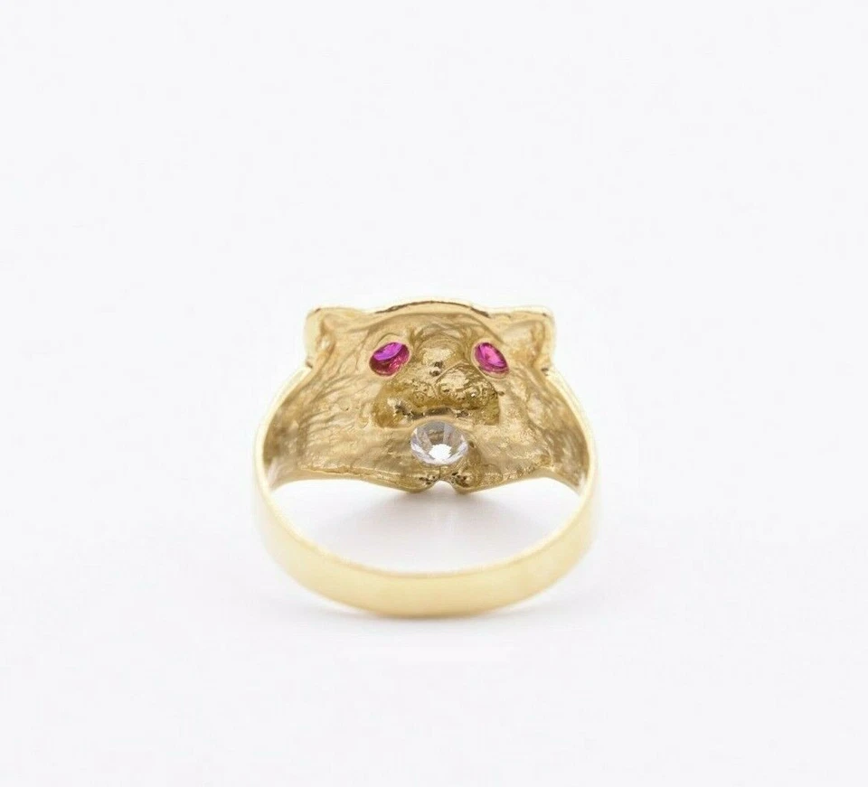 Anillo Cabeza de León Tigre Para Hombre Ojos de Rubí y Circonita Circonita Real Sólida Oro Amarillo 10K Talla 10 Foto 3 de 4
