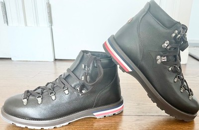 NIB MONCLER Men s EspressoBrown PebbleGrain Leather Ankle Boots US9.5/EU43 ITALY