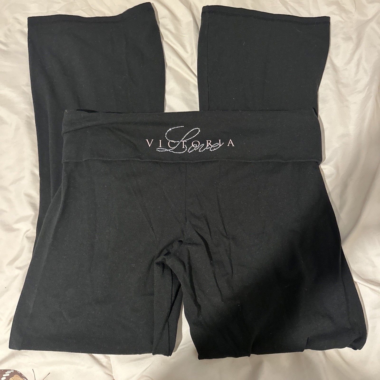 Victoria’s Secret Bling LOVE Fold Over Yoga Pants Black SIZE XL 170/90A A6