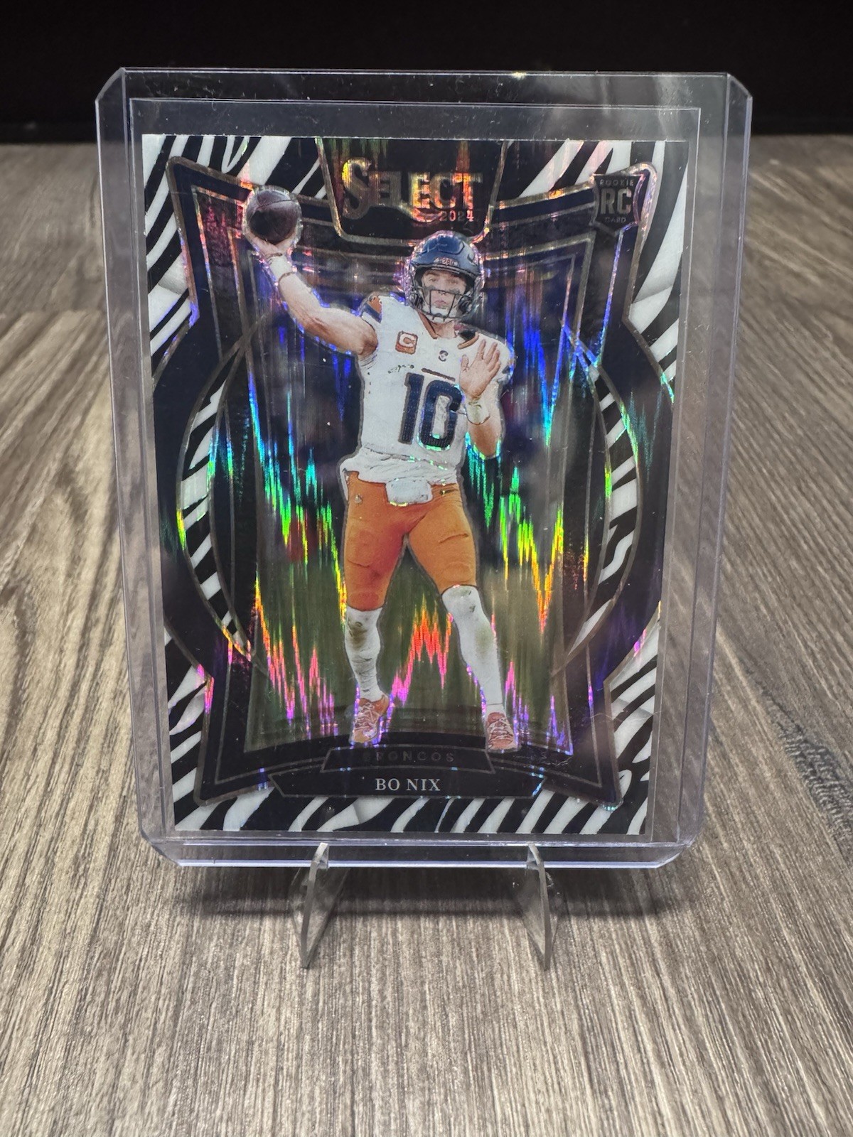 2024 Panini Select Bo Nix Concourse #30 Zebra Prizm Shock RC SSP