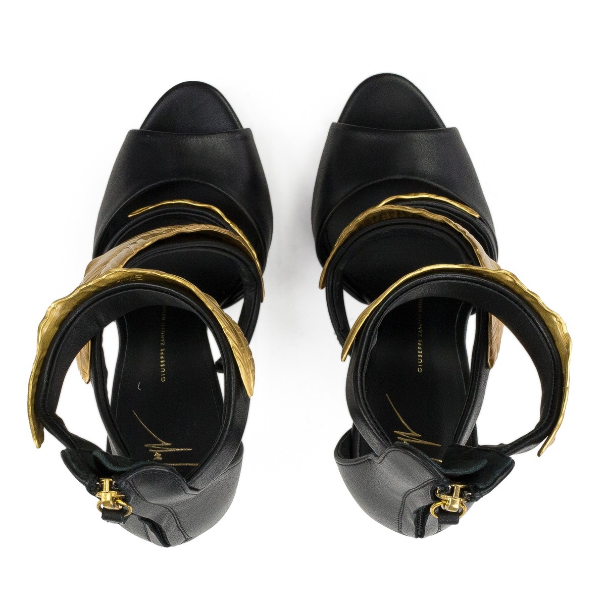NWT GIUSEPPE ZANOTTI BLACK/GOLD LEAF STRAPS HEELS SIZE 36 $350 | eBay