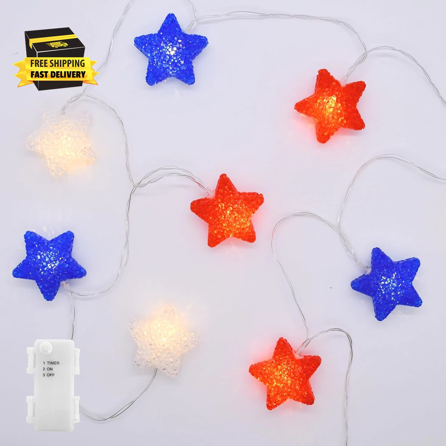 4Th of July Decorations, Red White Blue Lights Star String Lights Battery Operat