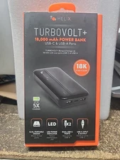 Helix TurboVolt+ 18,000 mAh Power Bank with USB-C and USB-A Ports - Black