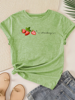 T-Shirt mit süßer Erdbeere lässiges Shirt Frühling-Herbst Mode modern Freizeit