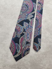 Jos A Bank Collection Tie Mens Silk Paisley Blue Pink Made in USA Necktie