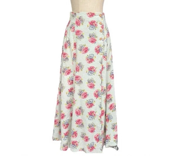 71 Vintage Ralph Lauren Country Floral Imitación Envoltura Seersucker Midi 8 Foto 2 de 4