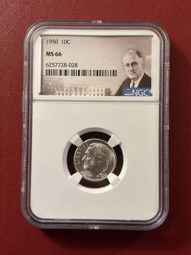 1950 Roosevelt Dime NGC MS 66 Silver