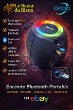 🦬 Enceinte Bluetooth Portable OKOP 8W RMS – LED RGB – Radio FM – USB & Micro 🦬