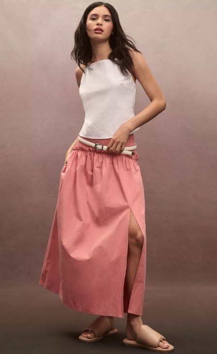 Anthropologie Smocked Yoke Maxi Skirt Size Large Pink